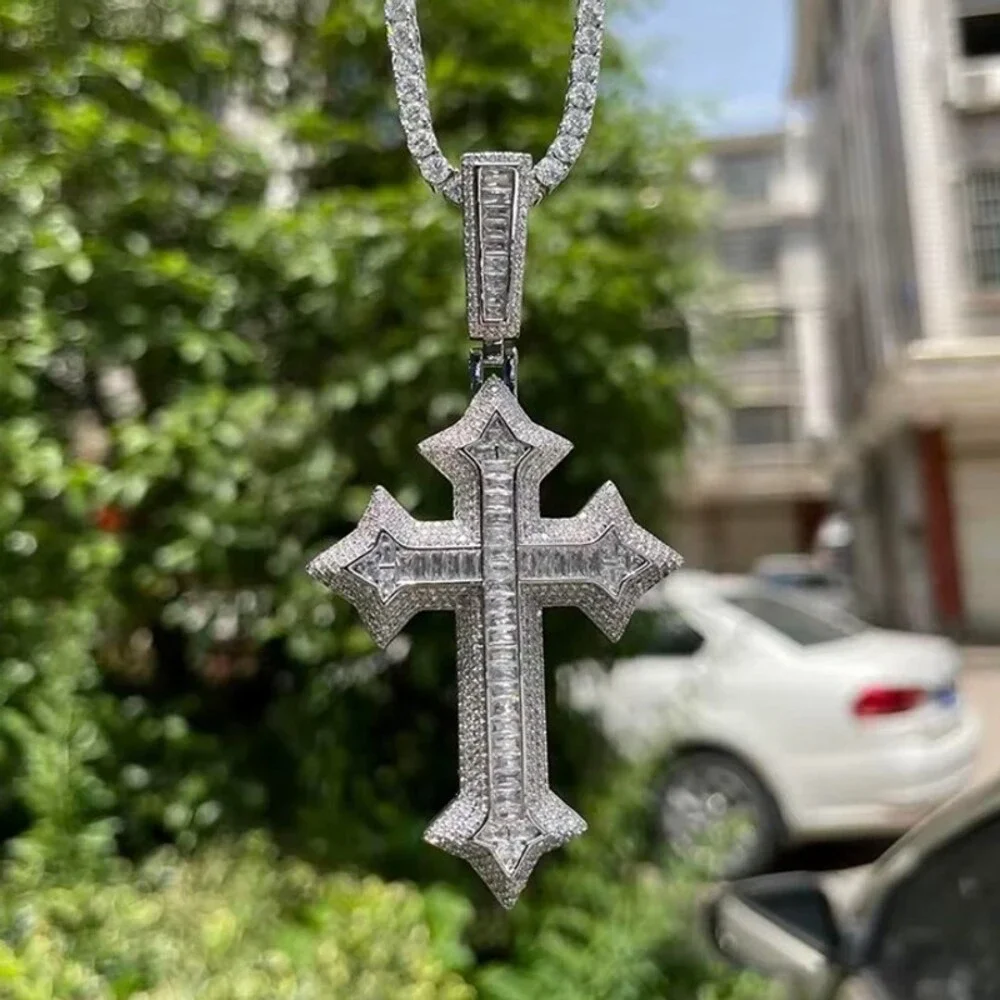 Iced Out Tennis Cross Pendant 20inch